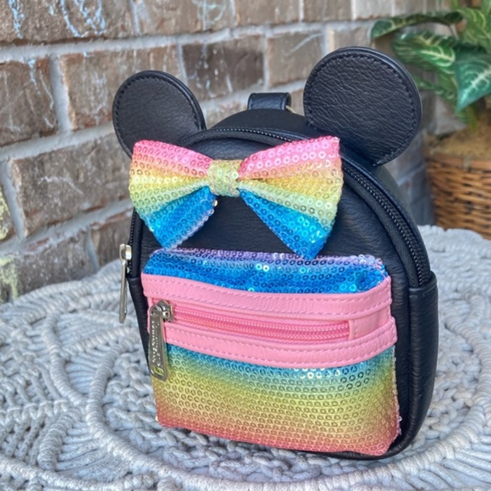 Disney Parks Loungefly Minnie Mouse sequined mini backpack wristlet